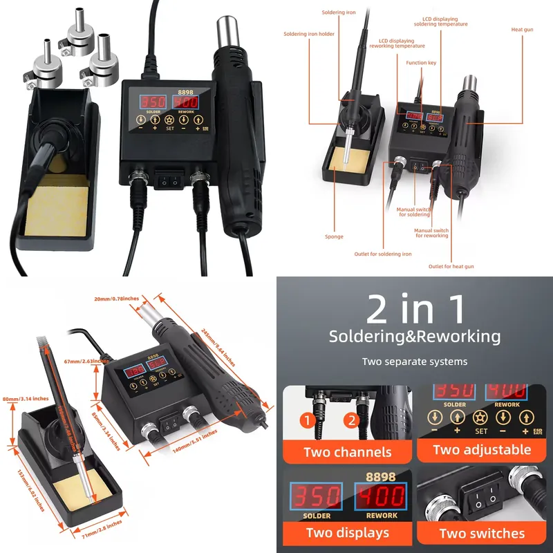 Smd Rework Station Hot Air Soldering 2 In 1 - Station de soudage numérique à air