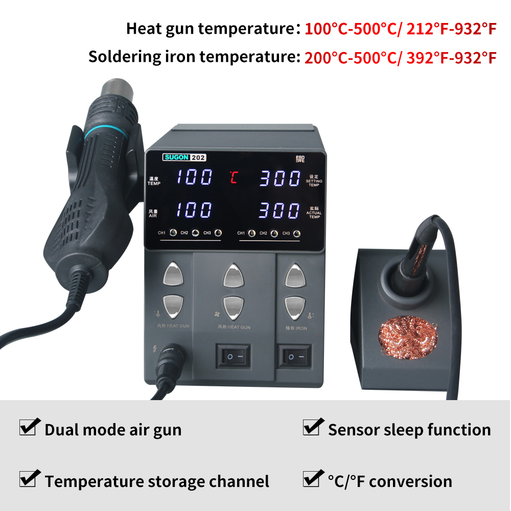 SUGON-202 760W 2 EN 1 Station  - Smd Rework Station Hot Air Soldering 2 In 1 avis et prix